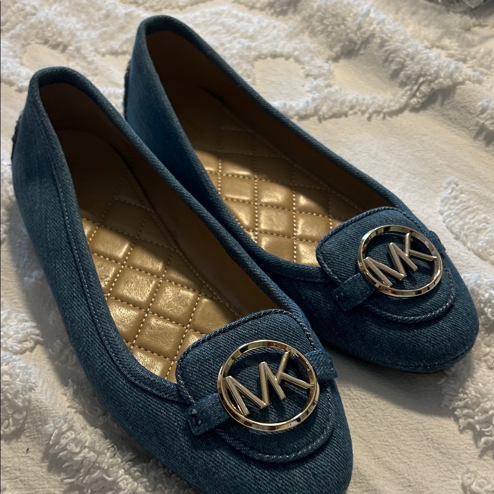 Michael Kors Denim Blue Loafers with Gold Logo